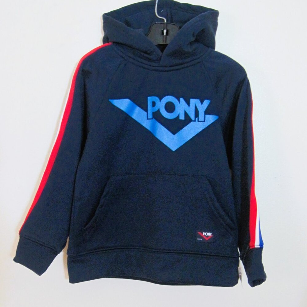 PONY Pullover Hooded Sweater Girls~Blue~Size 4~Hand Warmer Pockets~Logo~New Tags